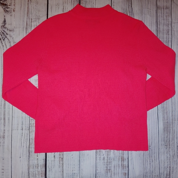Neon Pink Acrylic Ribbed Mock Neck Sweater, XL - Picture 4 of 6